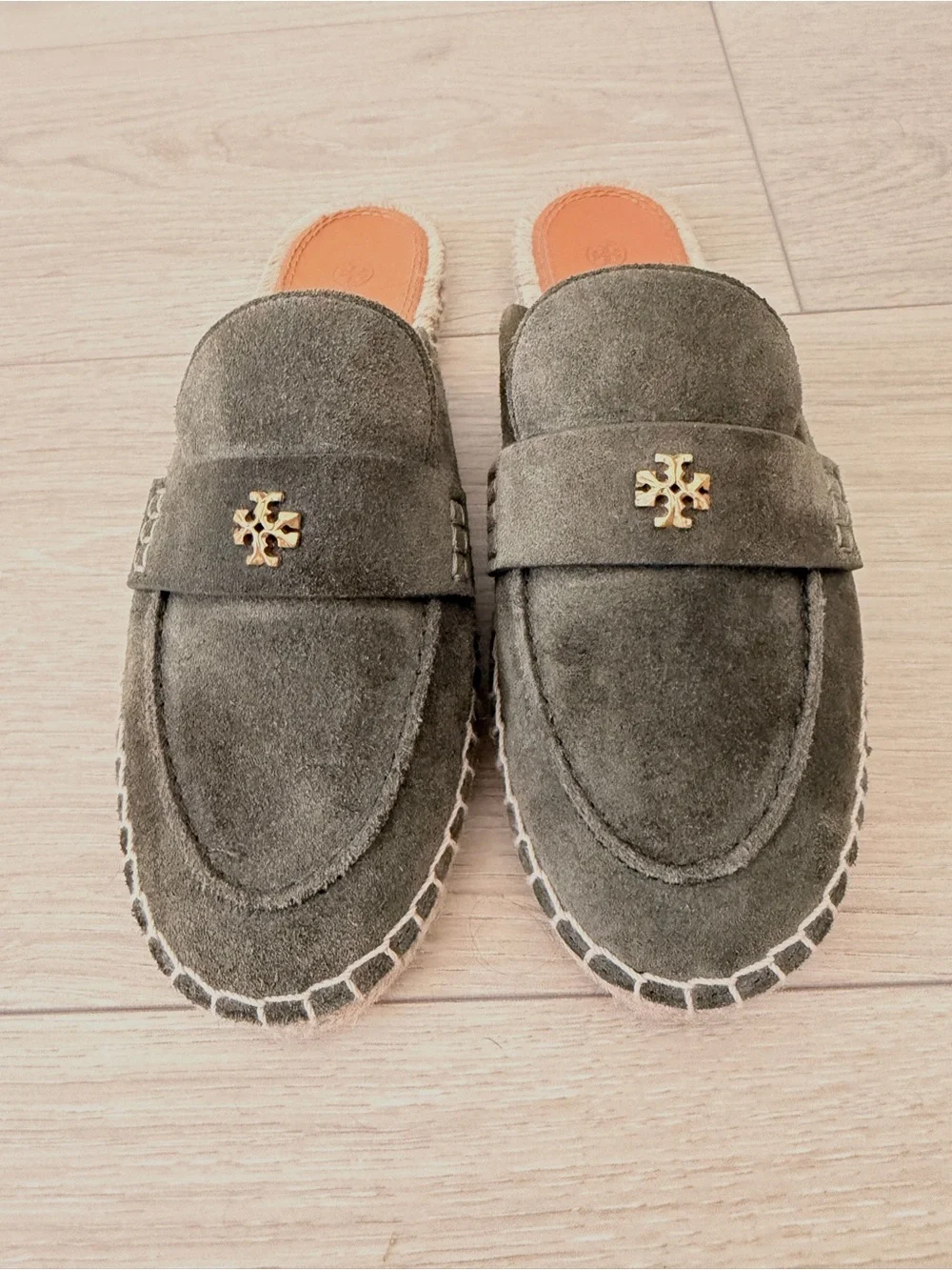 Tory Burch Olive Green Suede Mule Clogs with Gold Logo